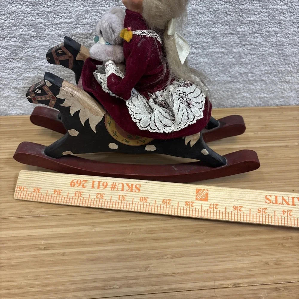 Byers Choice Christmas Carolers Girl On Rocking Horse W/ Teddy Bear Figurine VTG